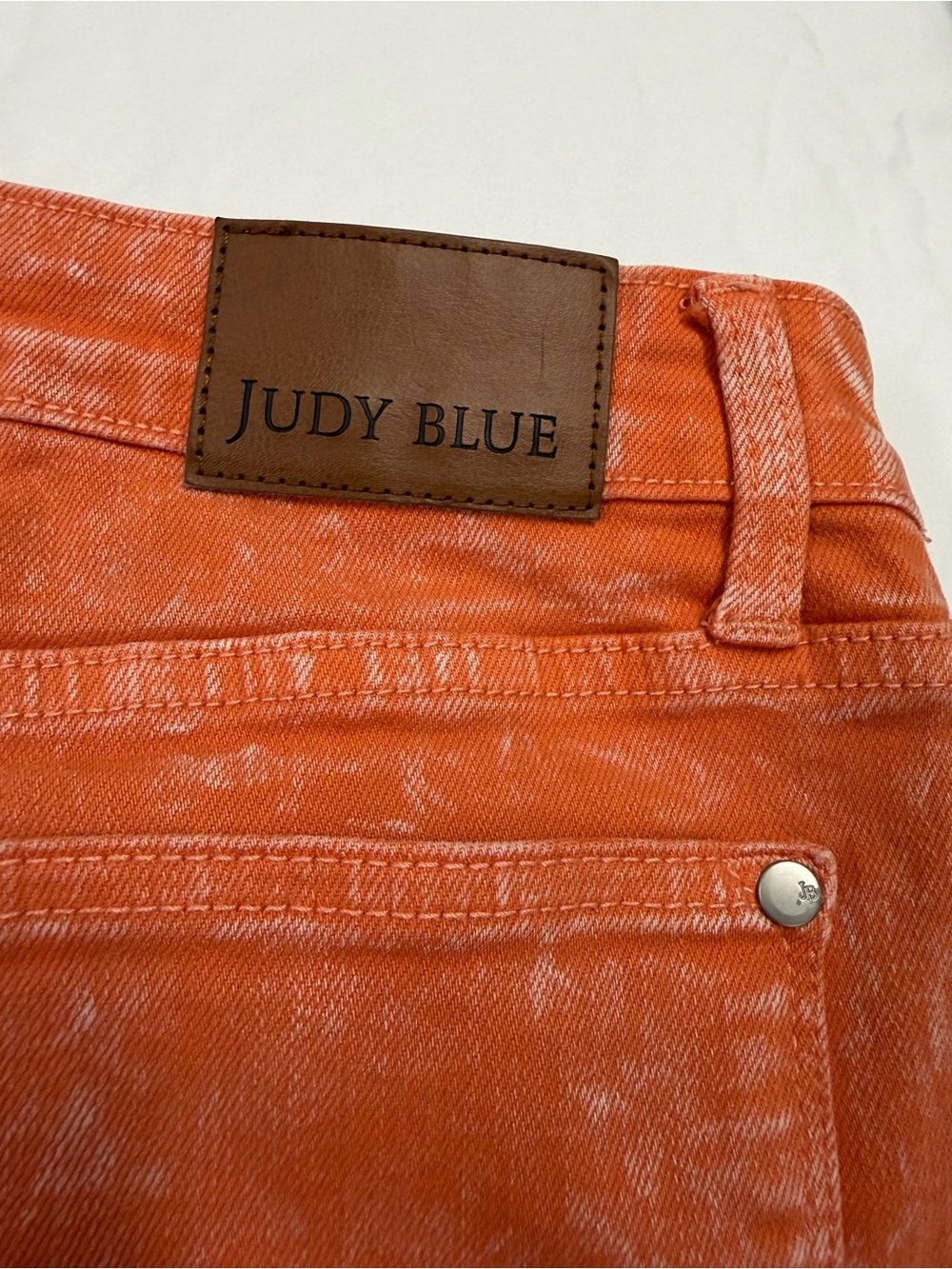 Judy Blue Orange Acid-Wash Frayed Hem Denim Shorts - Picture 4 of 14